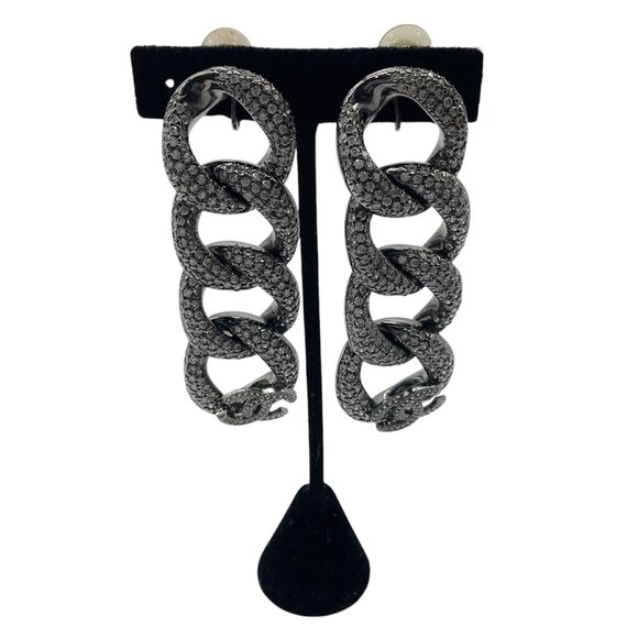 Chanel 2022 Ruthenium Crystal Embellished Interlocking CC Logo Clip On Drop Earr